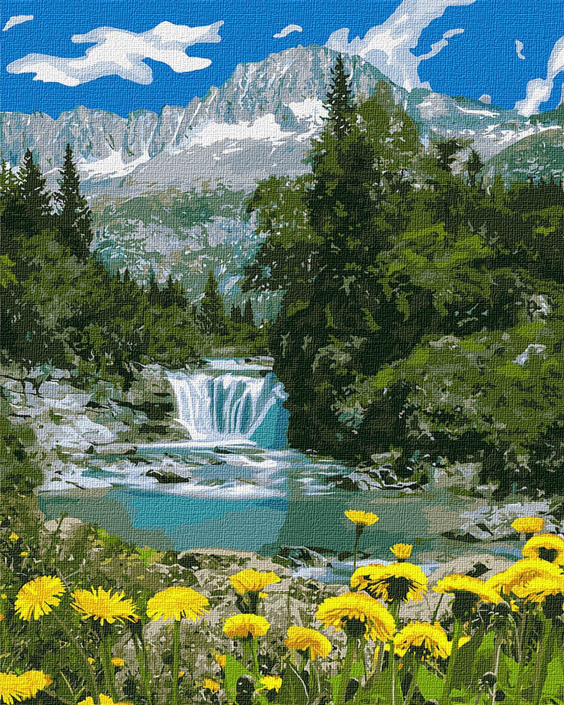 Картина по номерам - Горный водопад 40х50